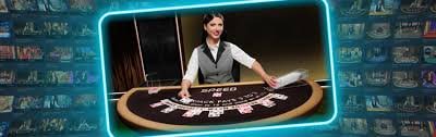 SA Gaming live blackjack table at mwin with dealer and multi-camera setup